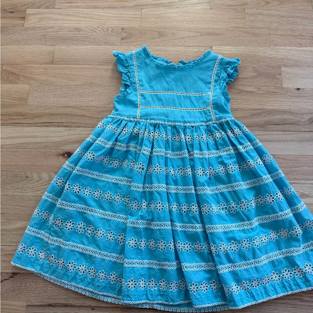 Mini Boden Turquoise Eyelet A-Line Dress